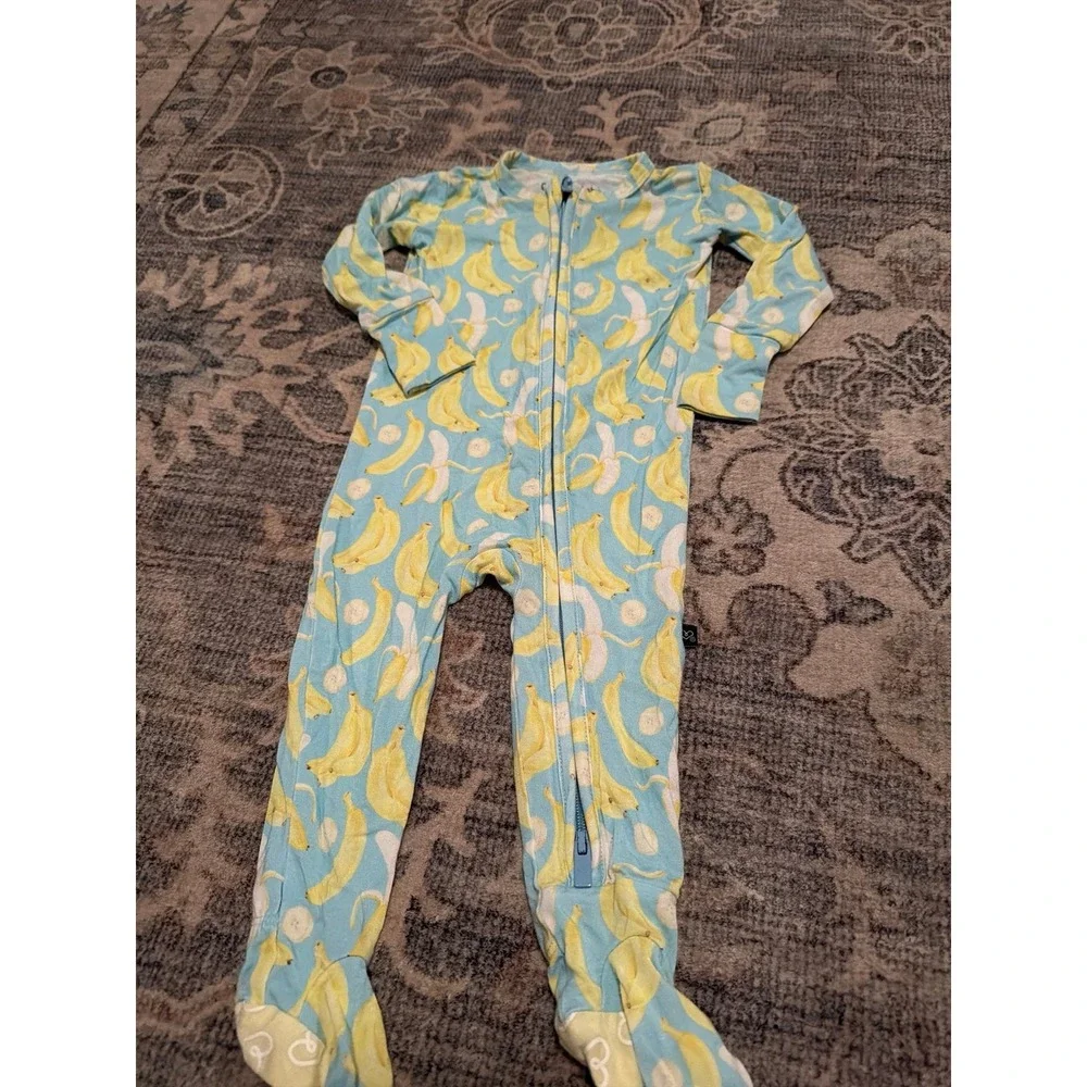 Lev Baby Banana Blue Bamboo Onesie Zippie Pajamas